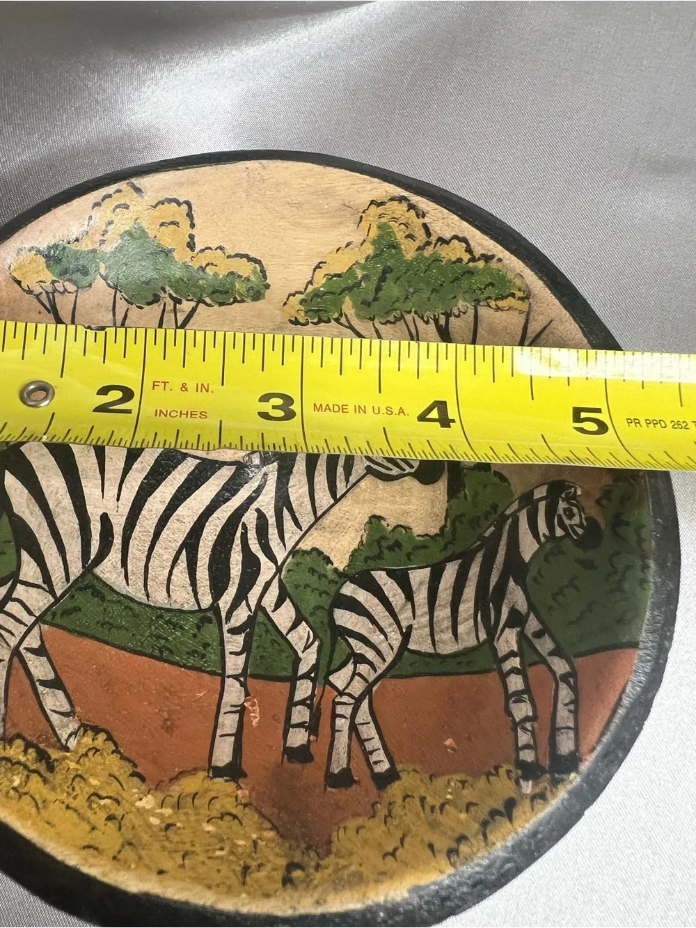 Hand-Painted Zebra 5” Wooden Bowl— Black, Green, Tan